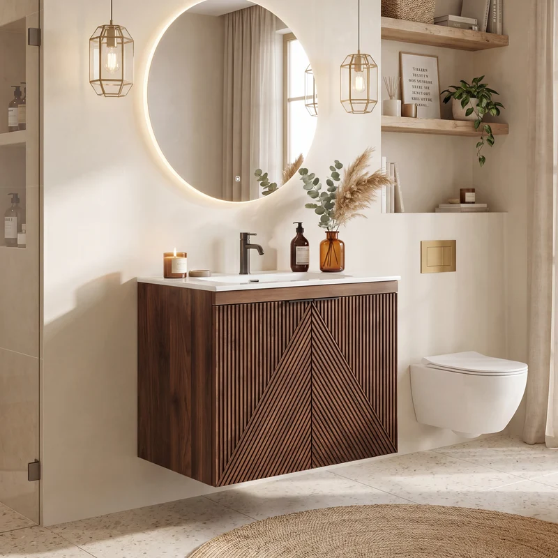 Tribesigns Wandhängender Waschtisch 60 cm mit Keramikwaschbecken, Badmöbel mit Soft-Close-Tür & Stauraum