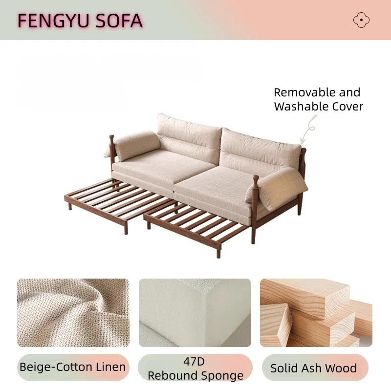 FENGYU Ausziehsofa mit Rahmen aus massiver Esche