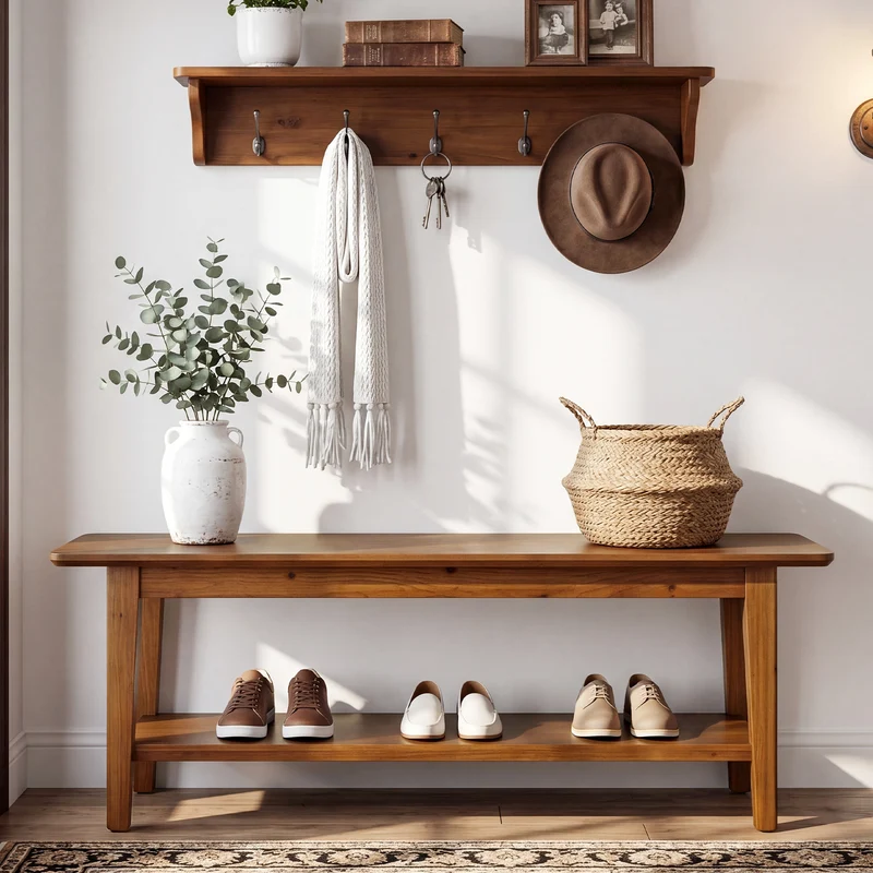Tribesigns 140 cm Sitzbank mit Schuhablage, Flurbank mit 2 Ebenen, Garderobenbank im Landhausstil