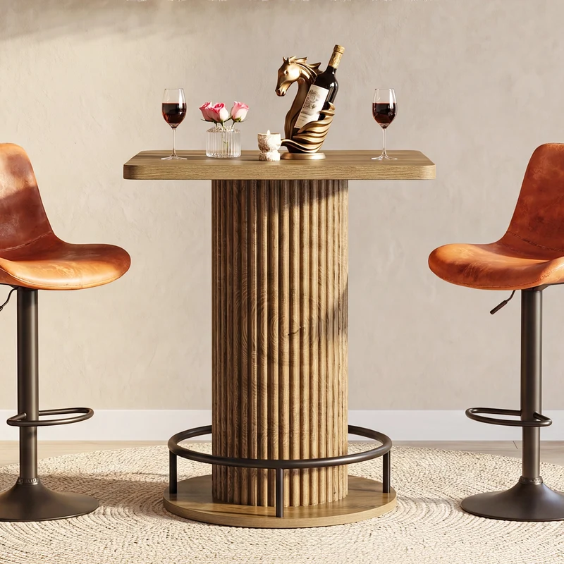 Tribesigns Bartisch 70 × 70 cm, Quadratischer Stehtisch mit Metall-Fußstütze im Vintage-Landhausstil