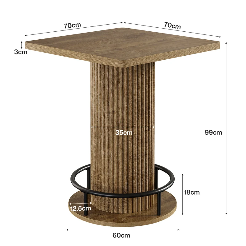 Tribesigns Bartisch 70 × 70 cm, Quadratischer Stehtisch mit Metall-Fußstütze im Vintage-Landhausstil