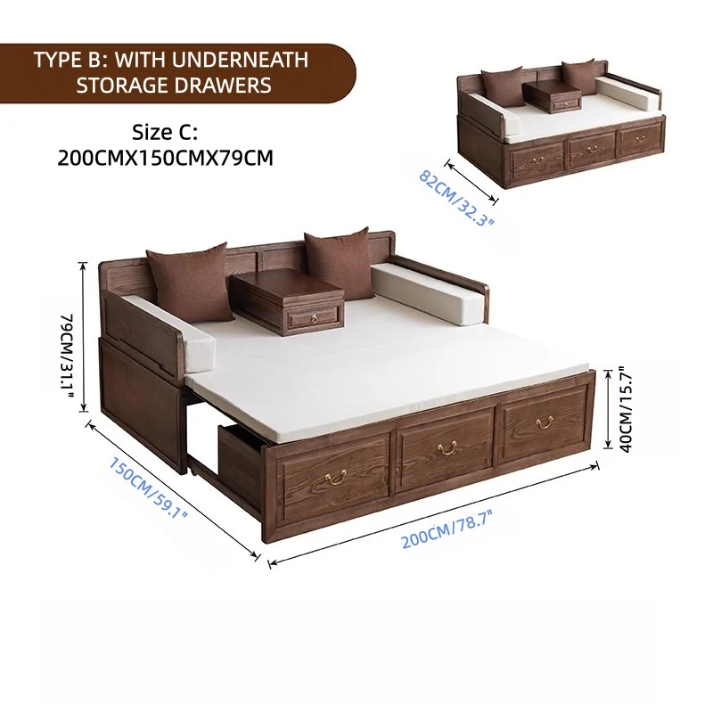 Arhat-Schlafsofa aus massivem Eschenholz