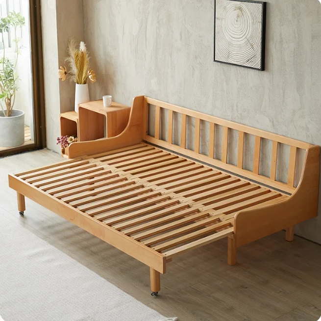 Ausziehbares Schlafsofa aus massivem Buchenholz mit Rückenlehne