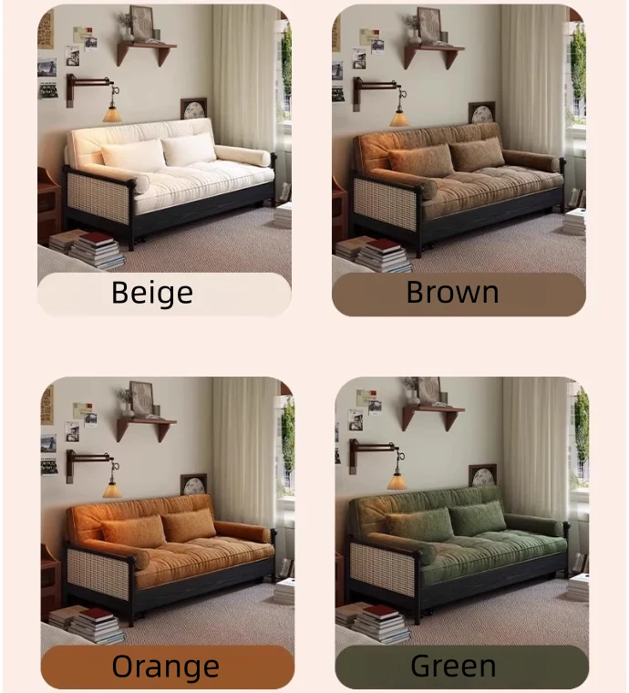 3-in-1-Schlafsofa mit Armlehnen aus Rattan-Geflecht und Chenille-Bezug sowie integriertem Stauraum