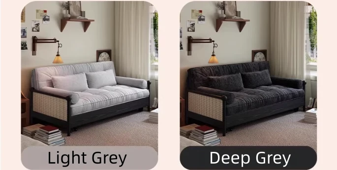 3-in-1-Schlafsofa mit Armlehnen aus Rattan-Geflecht und Chenille-Bezug sowie integriertem Stauraum