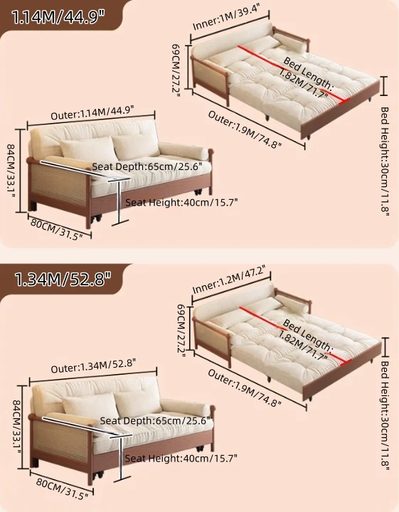 3-in-1-Schlafsofa mit Armlehnen aus Rattan-Geflecht und Chenille-Bezug sowie integriertem Stauraum