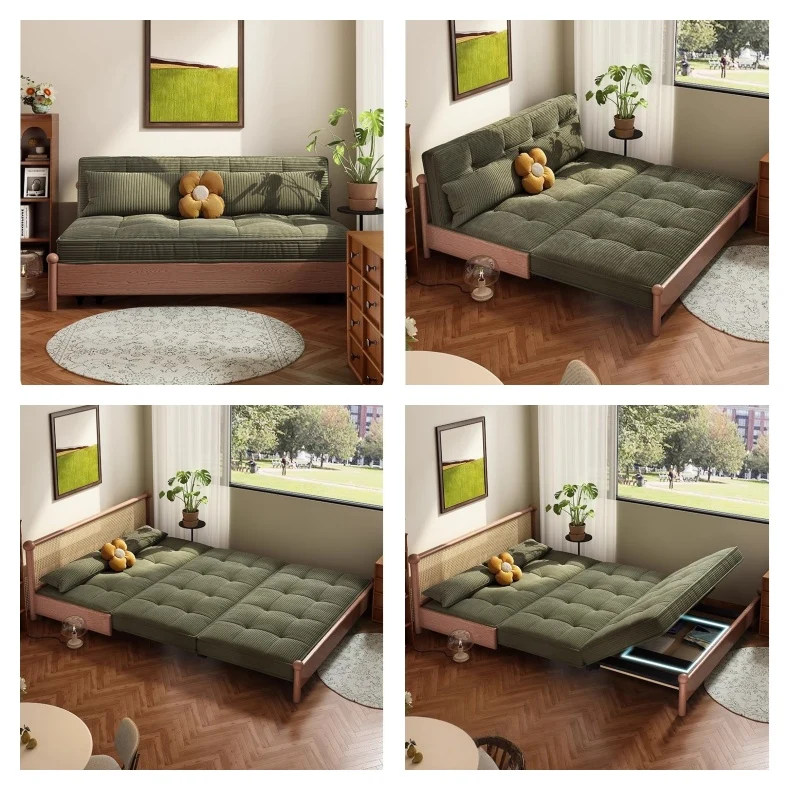 Schlafsofa mit Metallrahmen, Cordbezug und Stauraum darunter