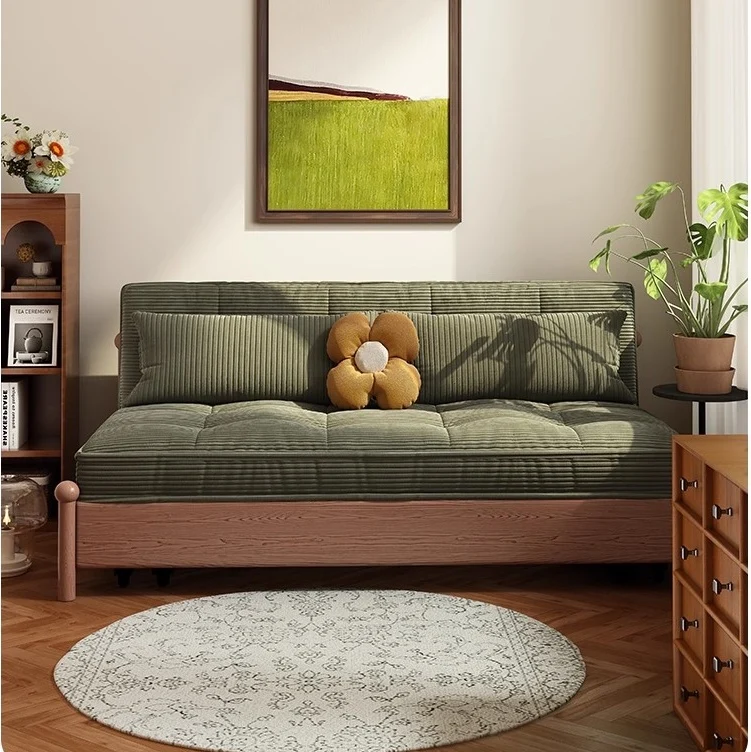 Schlafsofa mit Metallrahmen, Cordbezug und Stauraum darunter