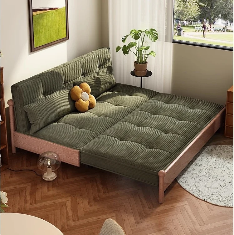 Schlafsofa mit Metallrahmen, Cordbezug und Stauraum darunter