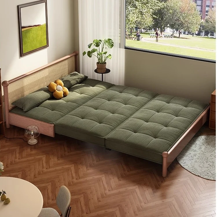 Schlafsofa mit Metallrahmen, Cordbezug und Stauraum darunter