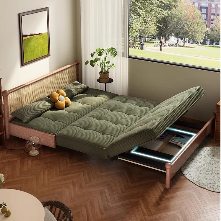 Schlafsofa mit Metallrahmen, Cordbezug und Stauraum darunter