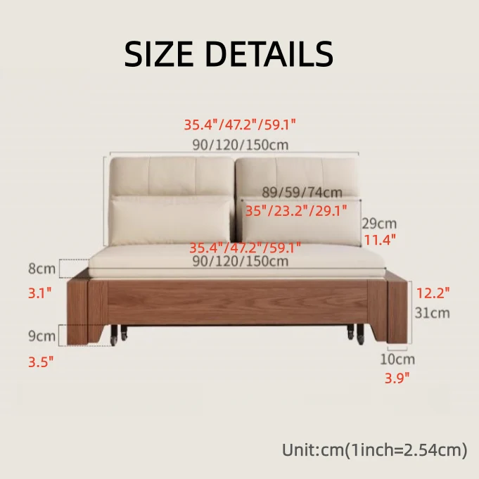 Schlafsofa mit Massivholz-Metallrahmen und verstecktem Stauraum