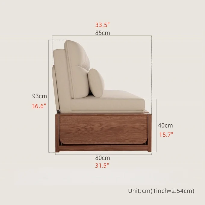 Schlafsofa mit Massivholz-Metallrahmen und verstecktem Stauraum