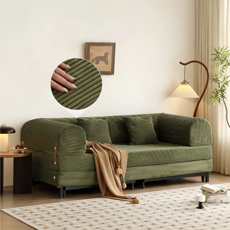 Gepolstertes Schlafsofa mit Metallrahmen und Cordstoffbezug