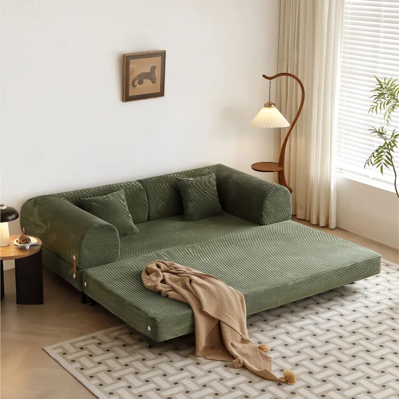 Gepolstertes Schlafsofa mit Metallrahmen und Cordstoffbezug