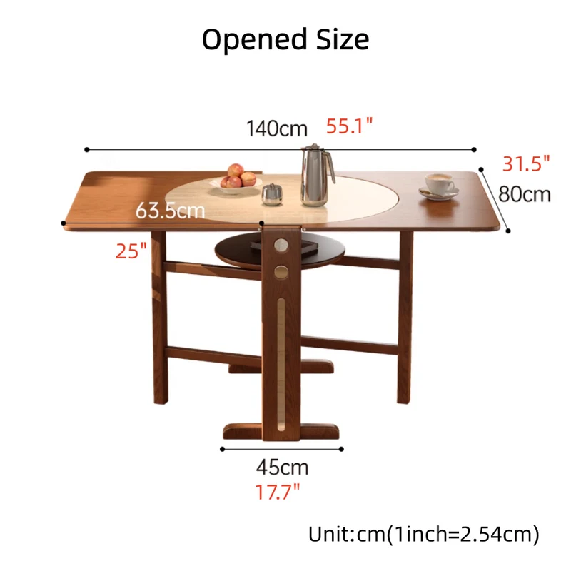 Esstisch aus Massivholz mit zwei Klappblättern und Tischplatte aus Sinterstein