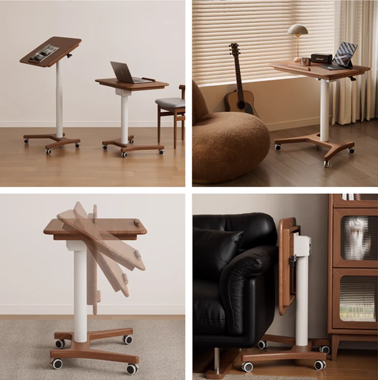Anhebbarer und verstellbarer Laptop-Schreibtisch aus Massivholz mit Universalrädern