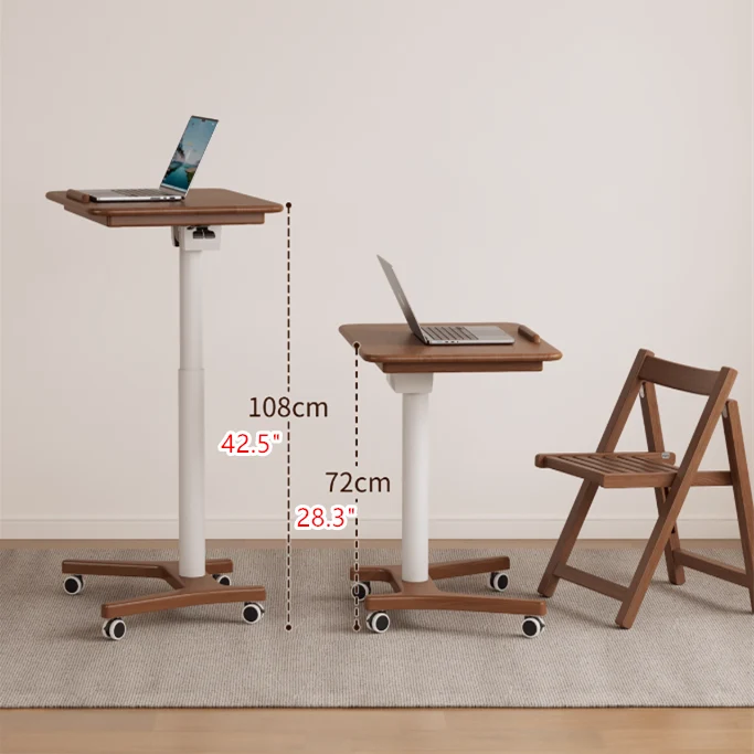 Anhebbarer und verstellbarer Laptop-Schreibtisch aus Massivholz mit Universalrädern