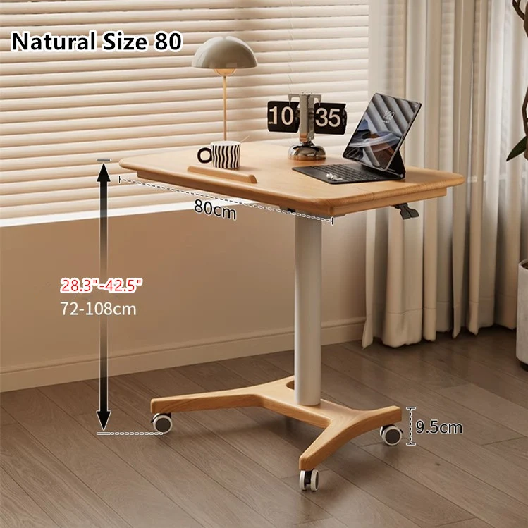 Anhebbarer und verstellbarer Laptop-Schreibtisch aus Massivholz mit Universalrädern