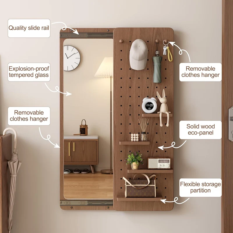 Ganzkörperspiegel zur Wandmontage mit Stecktafel-Organizer