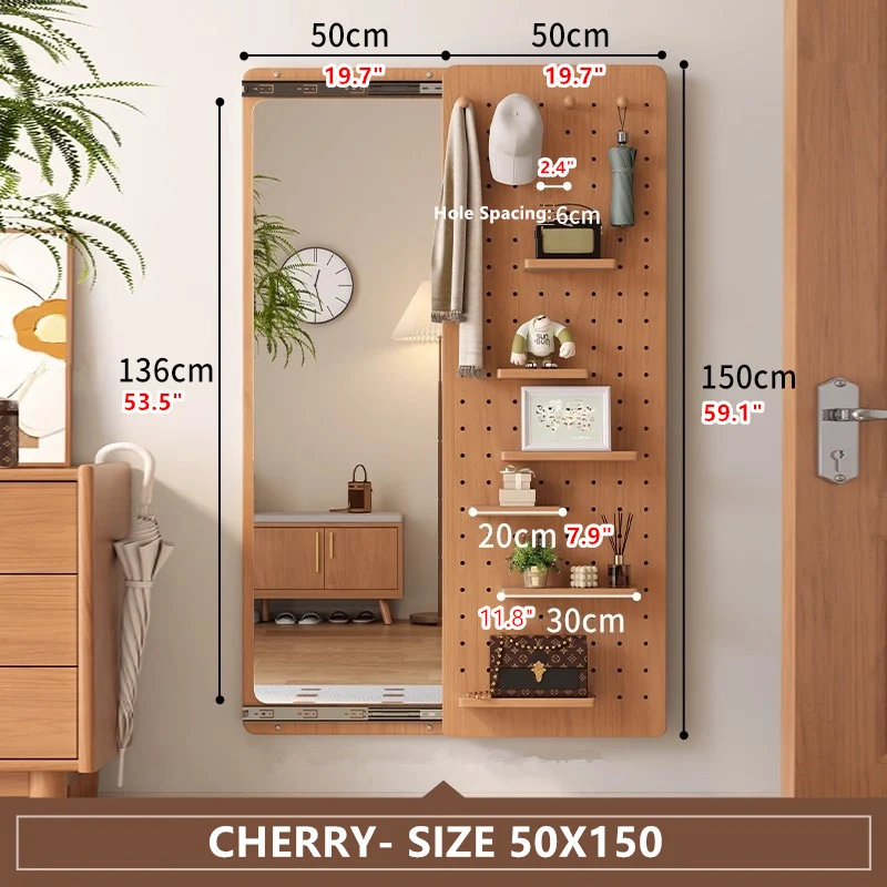 Ganzkörperspiegel zur Wandmontage mit Stecktafel-Organizer