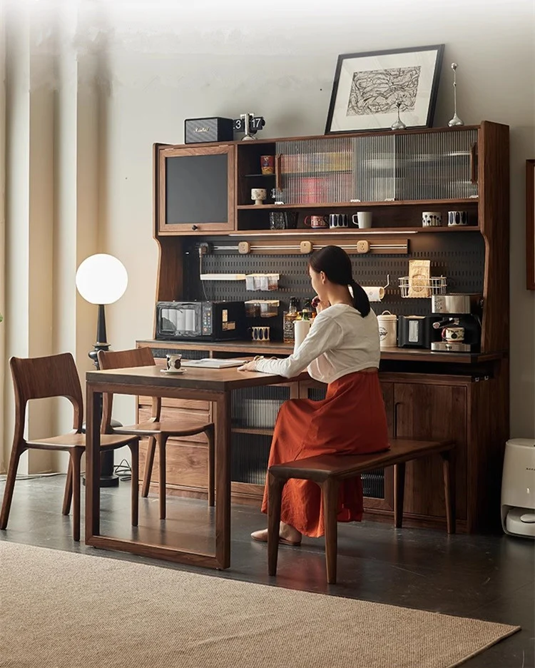 Sideboard-Schrank aus schwarzem Walnussholz mit drehbarem Schreibtisch aus Nordamerika