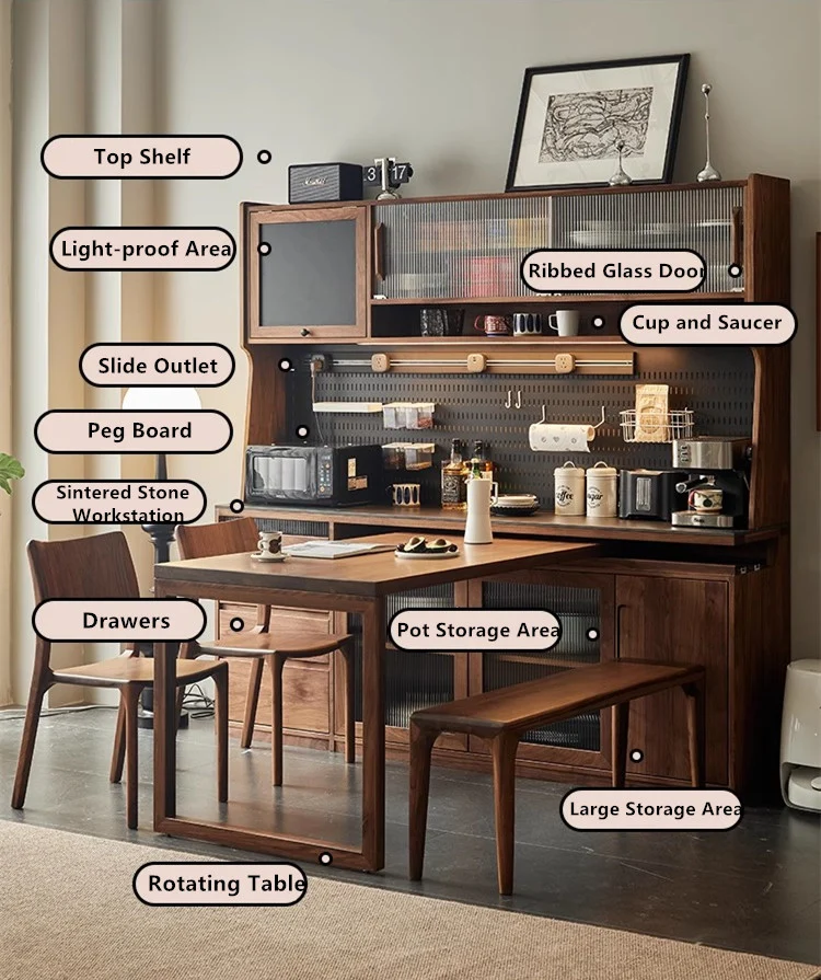 Sideboard-Schrank aus schwarzem Walnussholz mit drehbarem Schreibtisch aus Nordamerika