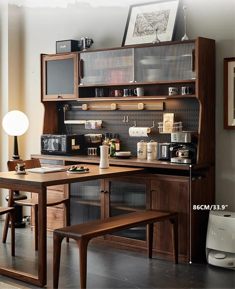 Sideboard-Schrank aus schwarzem Walnussholz mit drehbarem Schreibtisch aus Nordamerika