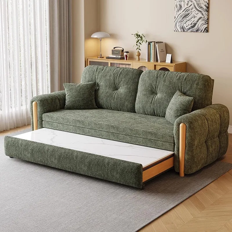 3-in-1-Schlafsofa aus Chenille-Stoff mit elektrisch verstellbarem Couchtisch