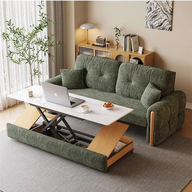 3-in-1-Schlafsofa aus Chenille-Stoff mit elektrisch verstellbarem Couchtisch
