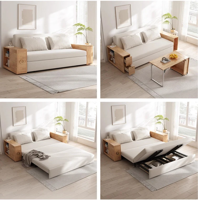 3-in-1-Schlafsofa mit versteckter Schreibtisch-Armlehne und Stauraum darunter