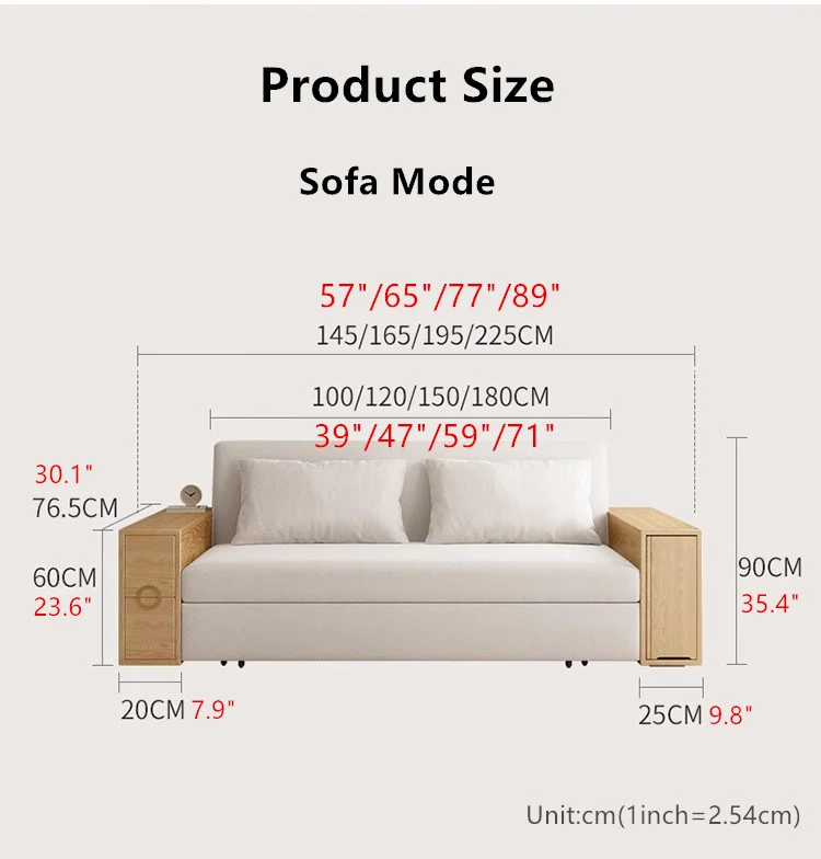 3-in-1-Schlafsofa mit versteckter Schreibtisch-Armlehne und Stauraum darunter