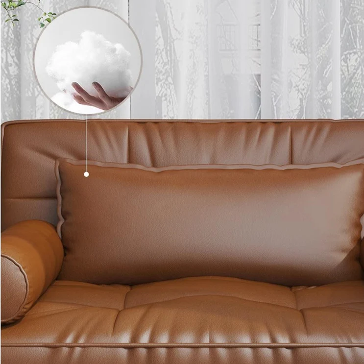 Retro-Schlafsofa mit Rattan-Web-Armlehnen, Lederstoff und Stauraum darunter