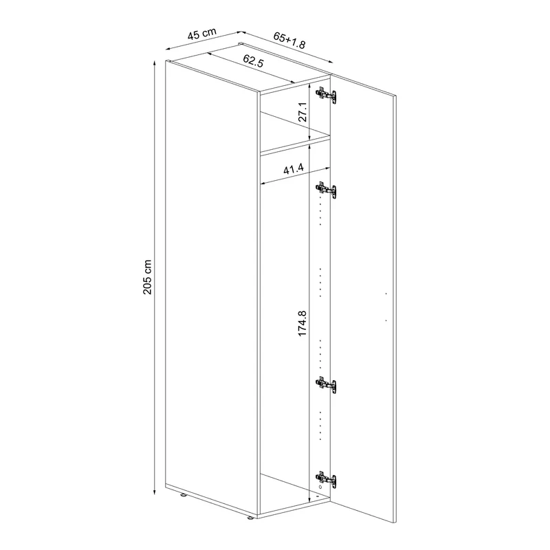 Roomart Hochschrank, 45 cm, Mehrzweckschrank mit Einlegeböden, in 3 Farben