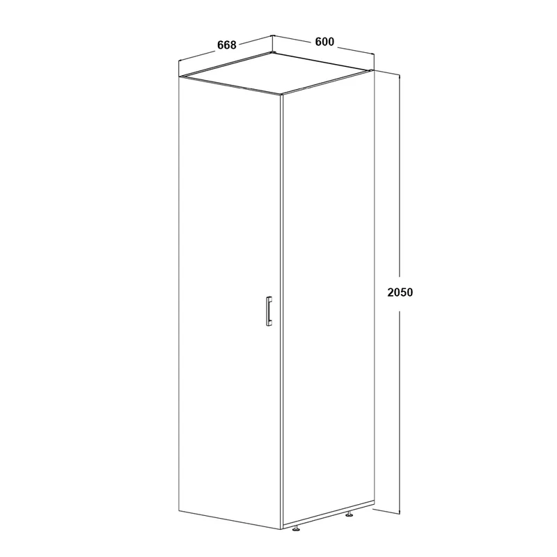 Roomart Hochschrank 60 cm, 205 oder 240 cm hoch, mit Einlegeböden, in 3 Farben