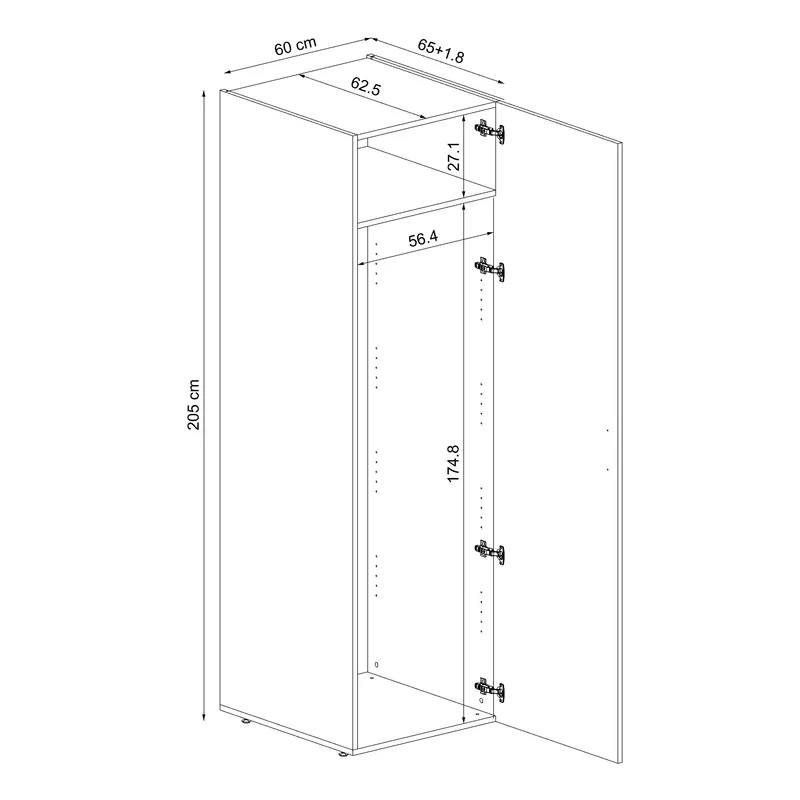 Roomart Hochschrank 60 cm, 205 oder 240 cm hoch, mit Einlegeböden, in 3 Farben