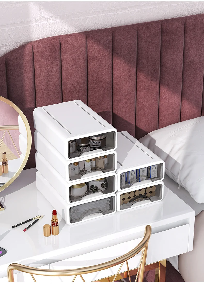Transparent Stackable Desk Drawer Organizer Storage Box
