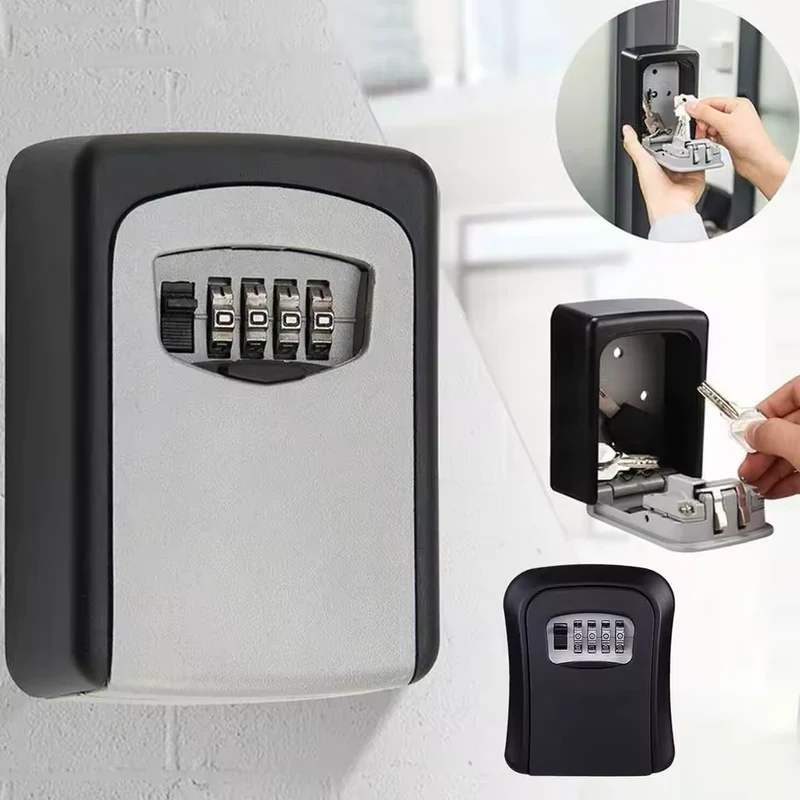 4-Digit Key Lock Box, Waterproof Metal + ABS Wall Safe Storage Box