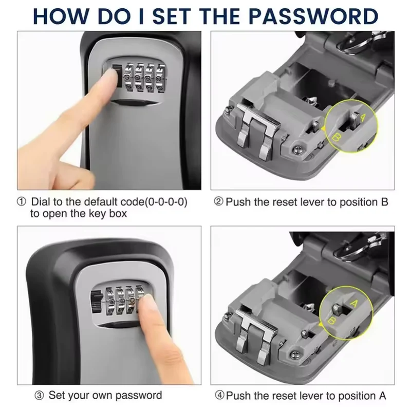 4-Digit Key Lock Box, Waterproof Metal + ABS Wall Safe Storage Box