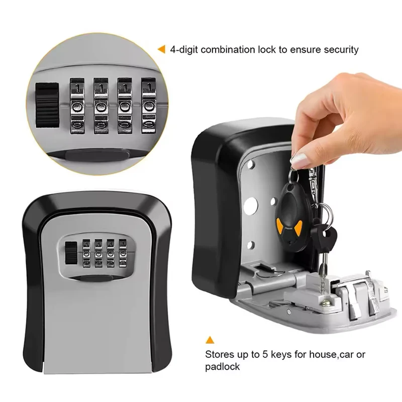 4-Digit Key Lock Box, Waterproof Metal + ABS Wall Safe Storage Box