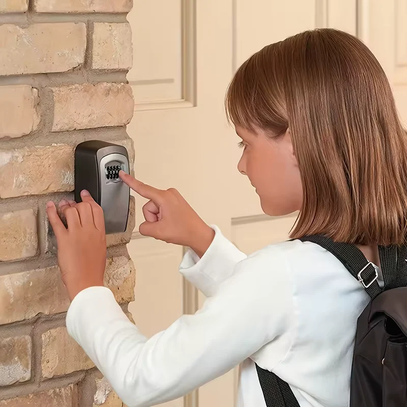 4-Digit Key Lock Box, Waterproof Metal + ABS Wall Safe Storage Box