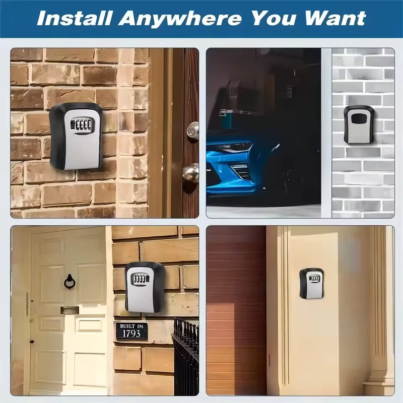 4-Digit Key Lock Box, Waterproof Metal + ABS Wall Safe Storage Box