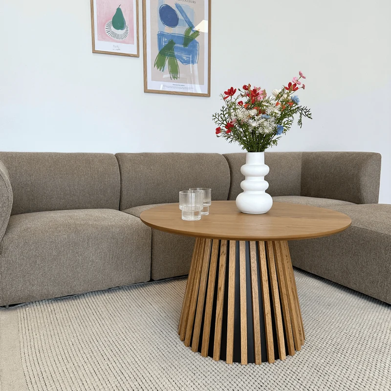 Lewis Lamellen-Couchtisch in natürlicher Eichenoptik Ø70 cm
