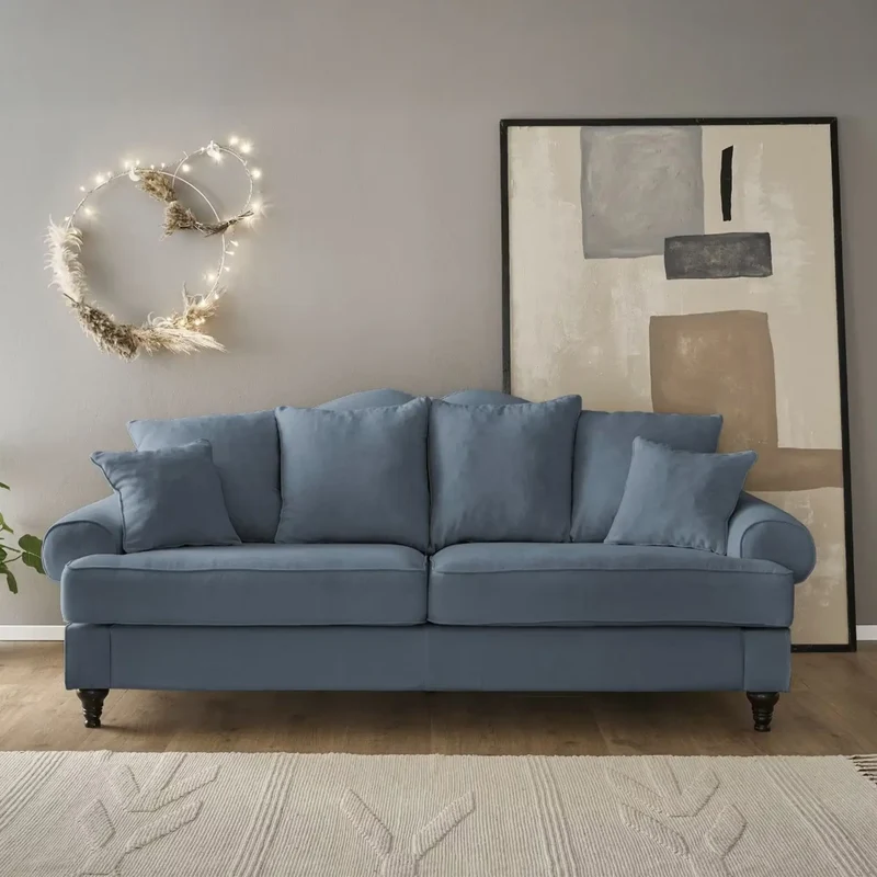 Sofa 3,5-Sitzer Microfaser blau – Westminster
