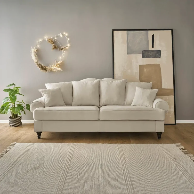 Sofa 3,5-Sitzer Microfaser elfenbein – Westminster