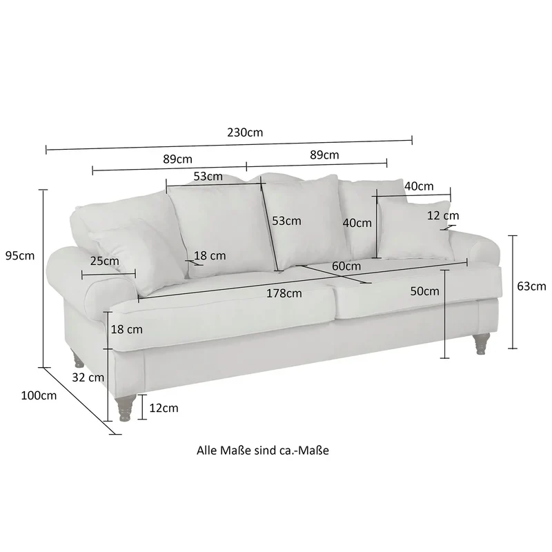 Sofa 3,5-Sitzer Microfaser elfenbein – Westminster