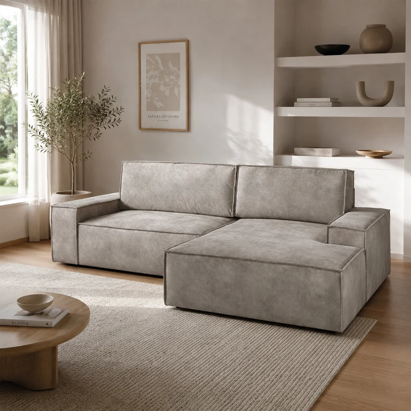 Ecksofa mit Schlaffunktion Vintage Lederoptik hellgrau - Sherwood