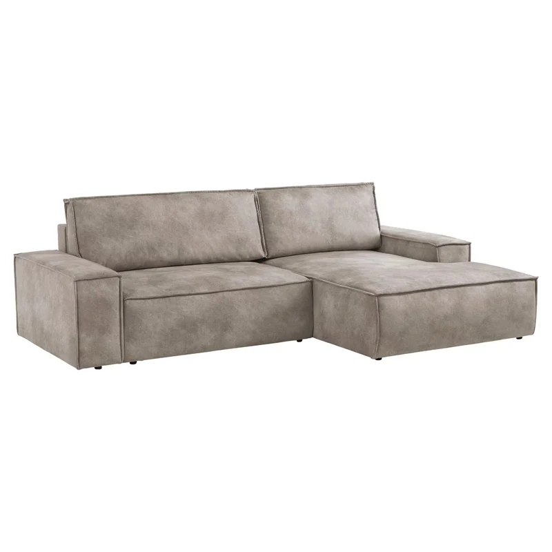 Ecksofa mit Schlaffunktion Vintage Lederoptik hellgrau - Sherwood