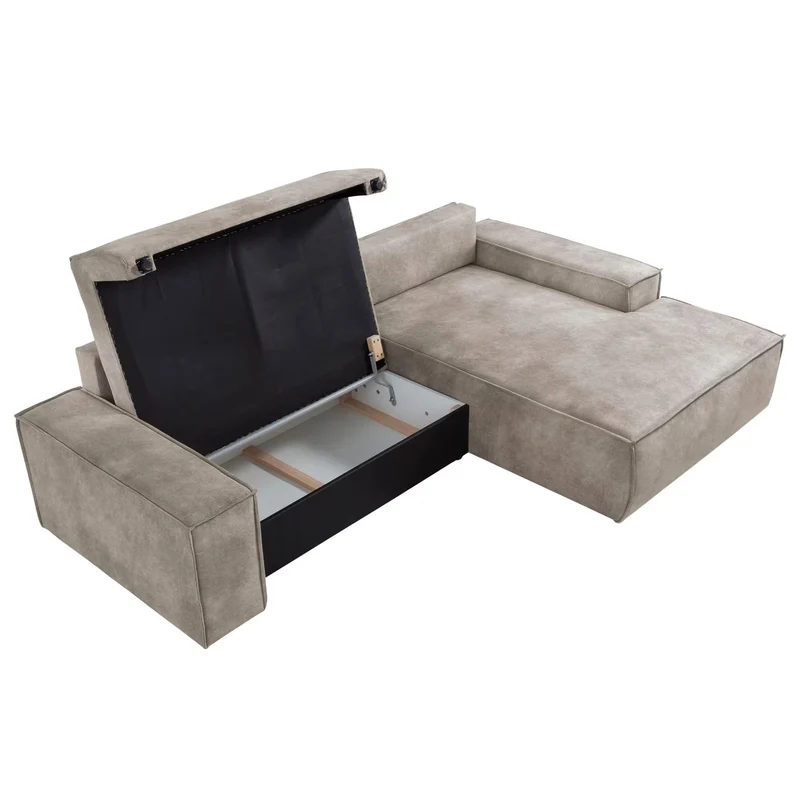 Ecksofa mit Schlaffunktion Vintage Lederoptik hellgrau - Sherwood