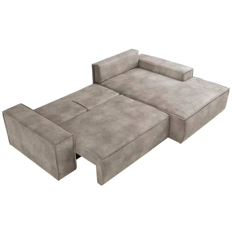 Ecksofa mit Schlaffunktion Vintage Lederoptik hellgrau - Sherwood